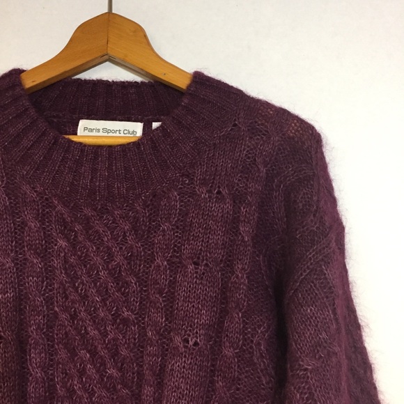 Vintage 90"s Paris Sport Club Mohair Cable knit Sweater Berry Cottagecor… - Picture 4 of 11